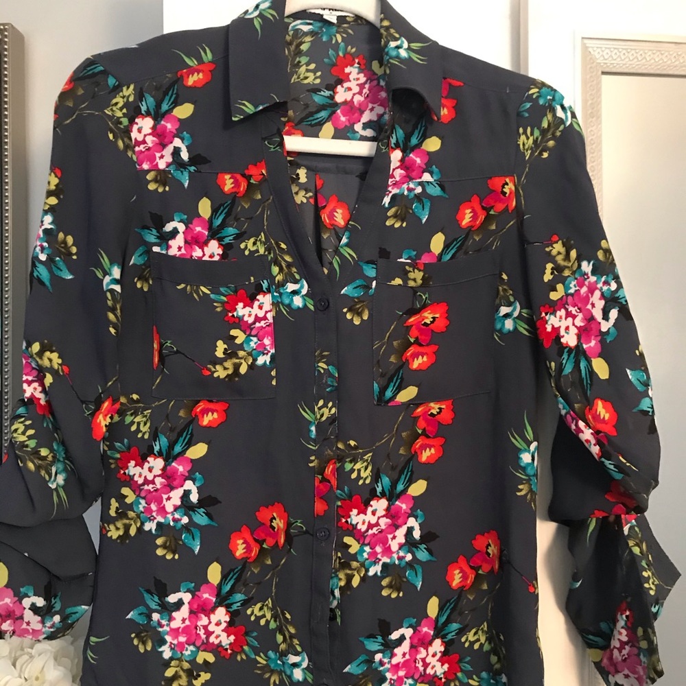 Express Floral Portofino Button Down Shirt